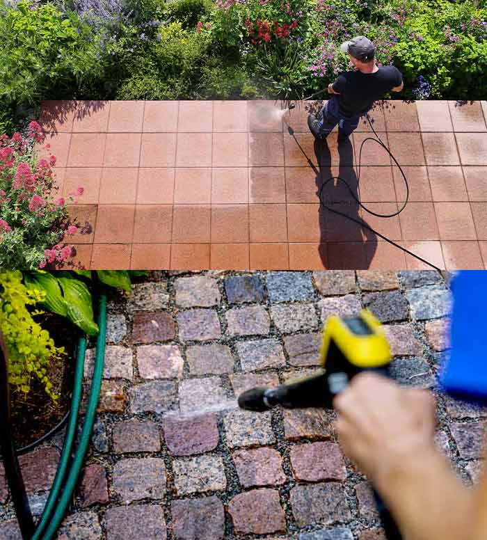 NETTOYAGE DES EXTÉRIEURS - TOITURECO 974 : île de la réunion : Nous nettoyons vos pavés dallages, murets et terrasse, grâce à une méthode douce et respectueuse du support. 974